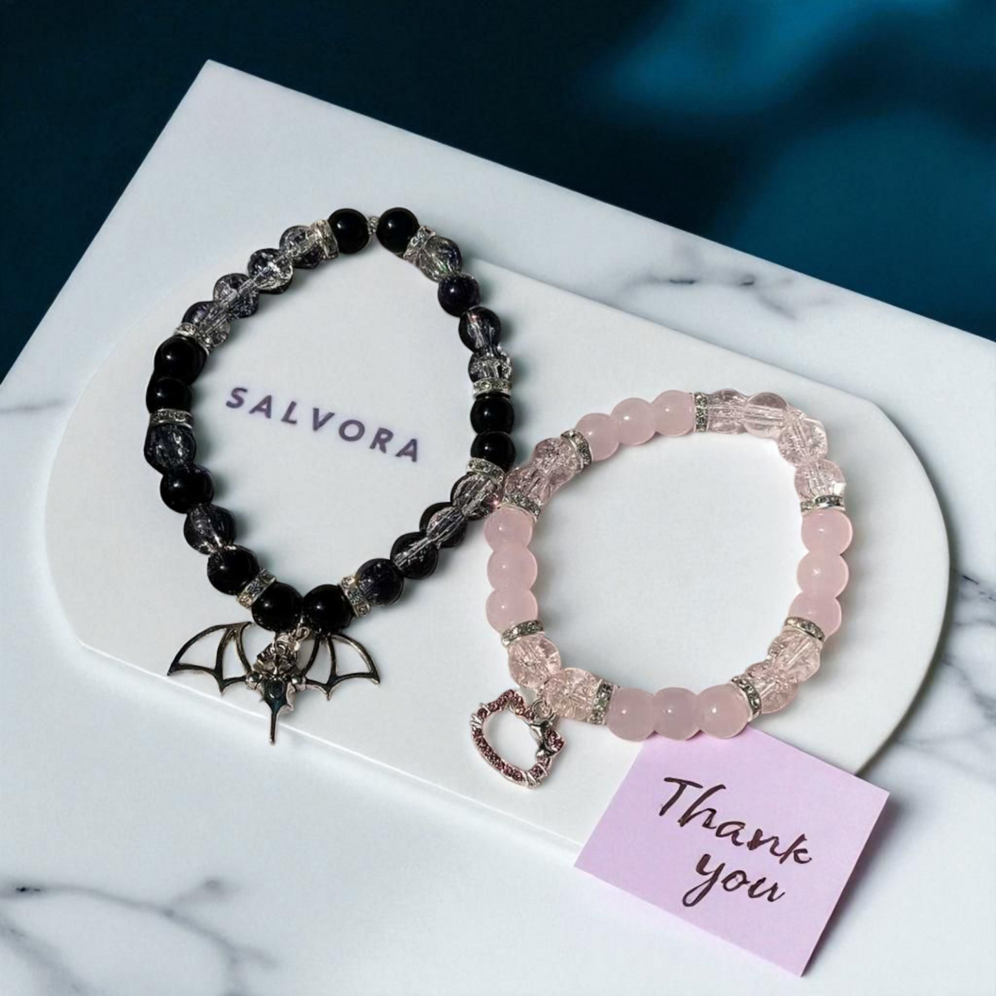 Shadow & Sparkle Couple Stack (Batman & Hello Kitty Beaded Bracelets)