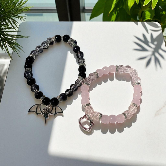 Shadow & Sparkle Couple Stack (Batman & Hello Kitty Beaded Bracelets)